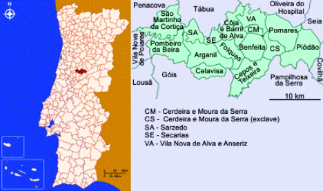 Concelhos Limítrofes do Concelho de Arganil Mapa da localização e freguesias do Concelho de Arganil