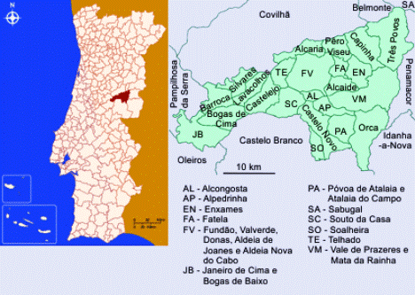 Mapa da localização e freguesias do Concelho de Fundão